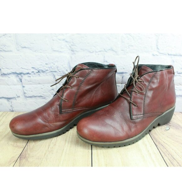 Wolky Dusky Burgundy Leather Lace Up Casual Wedge Bootie Size 41 US 10 - Picture 2 of 10